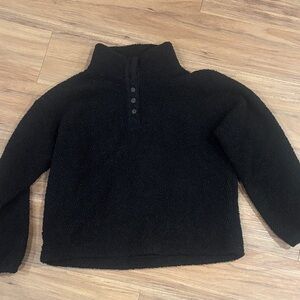 LOFT Black Sherpa Button-Up Funnel Neck Sweater